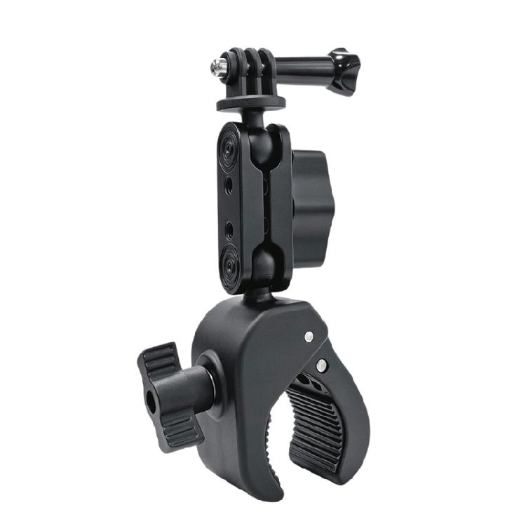Round-Tube Camera Mounting Clamp with Locking Knobs and Side Threaded Mounts for Organized Accessory Attachment