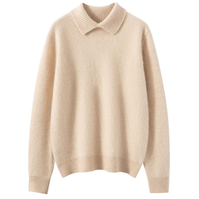 Women's Doll Collar Cashmere Sweater - 2025 Winter Collection: Solid Color, Base Layer, Gentle Style, Loose Fit, Slimming, Warm