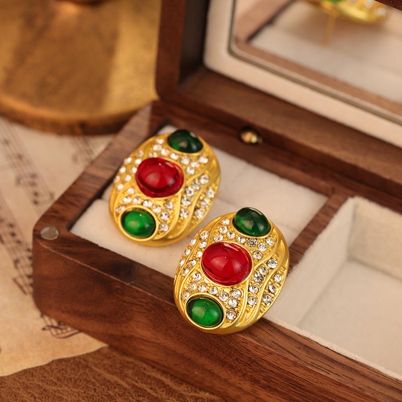 Винтажные ретро серьги-пусеты овальной формы в двух тонах для женщин