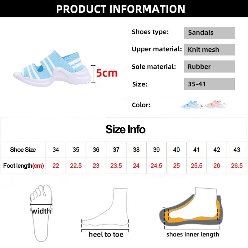 Модные Модные Полосатые Вязаные Спортивные Сандалии для Женщин Толстая Подошва Повседневные Сандалии на Танкетке Женские 2025 Лето Удобные для Ходьбы Сандалии