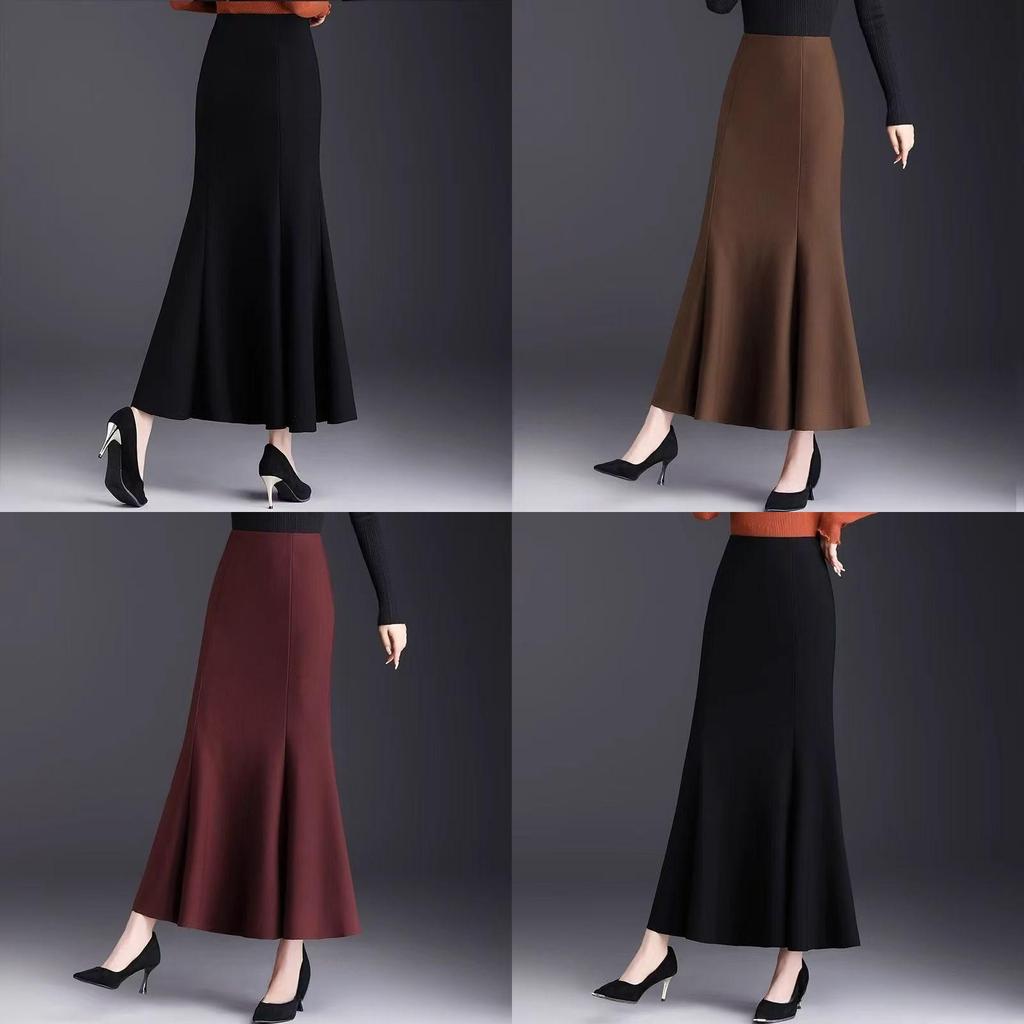 Classic High Waist Mermaid Skirt With Splicing Design For Elegant Fall Fashion