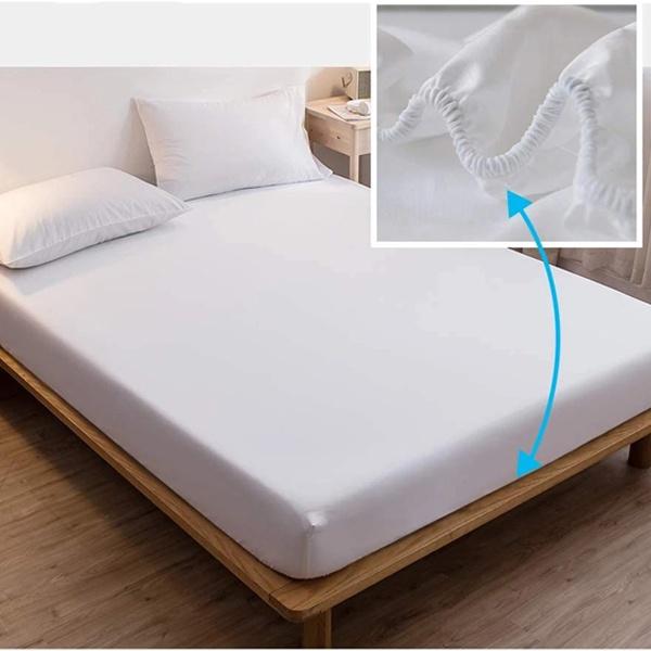 Single/Full/Queen/King Solid Color Fitted Sheets King Size Mattress Protector Bed Cover Bed Sheets Bedsheet Solid Bedspreads 99.99% Waterproof