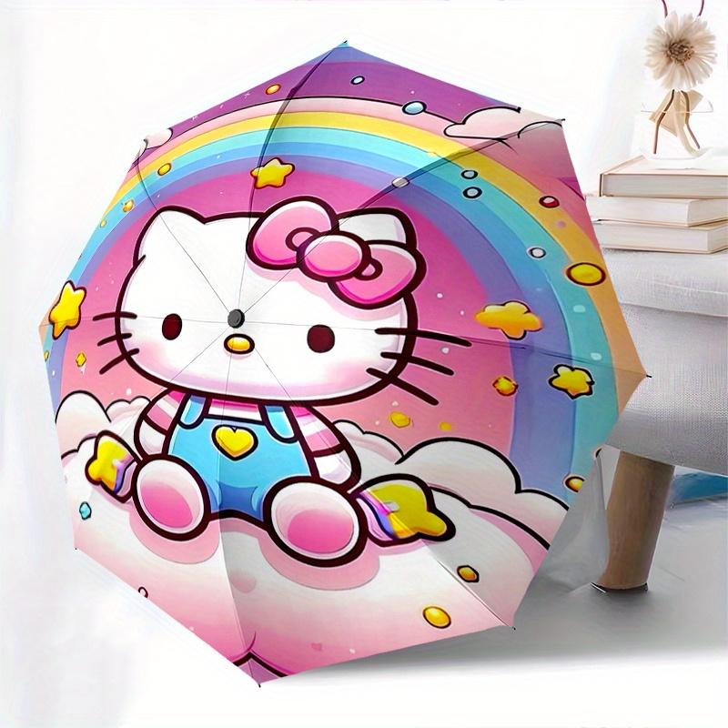 Hello Kitty,Rainbow Automatic Folding Umbrella-Simple 8-Rib Design, Bright Cartoon Pattern, Durable Iron Frame, Suitable For Travel, Outdoor