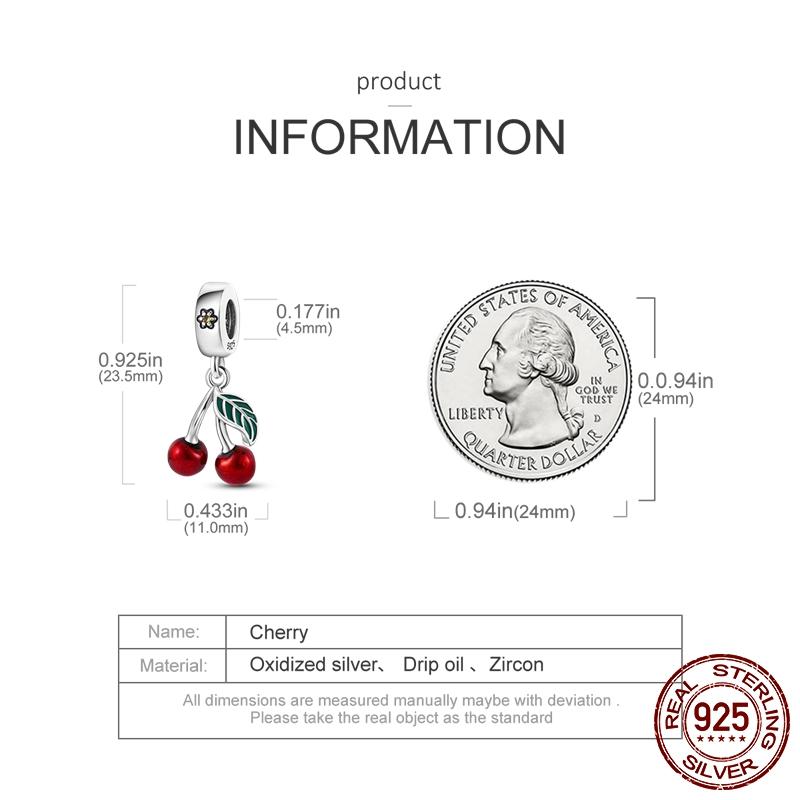 Вишневые подвесные бусины подходят для брендового браслета, ожерелья из серебра 925 пробы, изготовления ювелирных изделий для женщин, подарка
