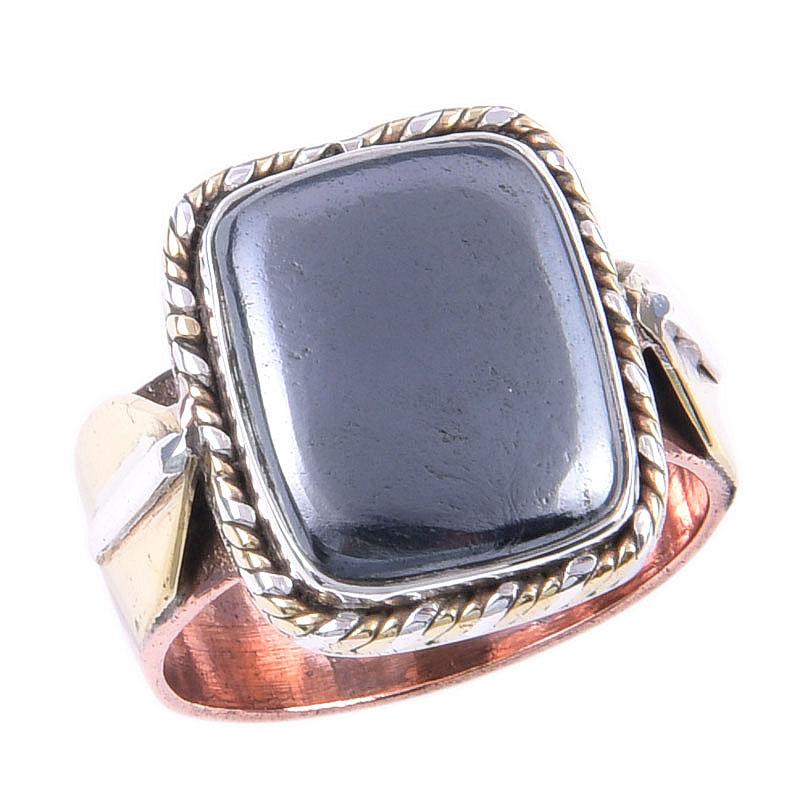 Кольцо из двухцветного серебра 925 пробы с натуральными драгоценными камнями из бронзы, размер 6 U2J91