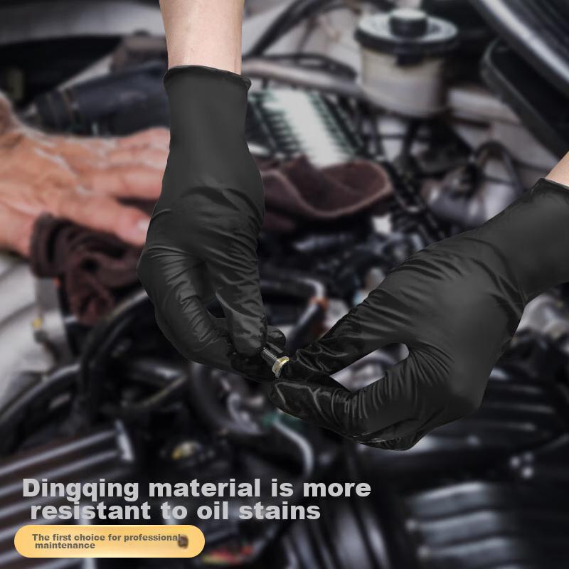 Jiazhanli Disposable Gloves, Nitrile Rubber Protective Thickened Durable Auto Repair Work Gloves, Black Nitrile Gloves, 100 Pieces/box, Large Size L