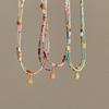 Retro Ethnic Style Colored Natural Stone Beaded Necklace Women'S Light Luxury High Sense Elegant Versatile Neck Chain Collarbone Chain