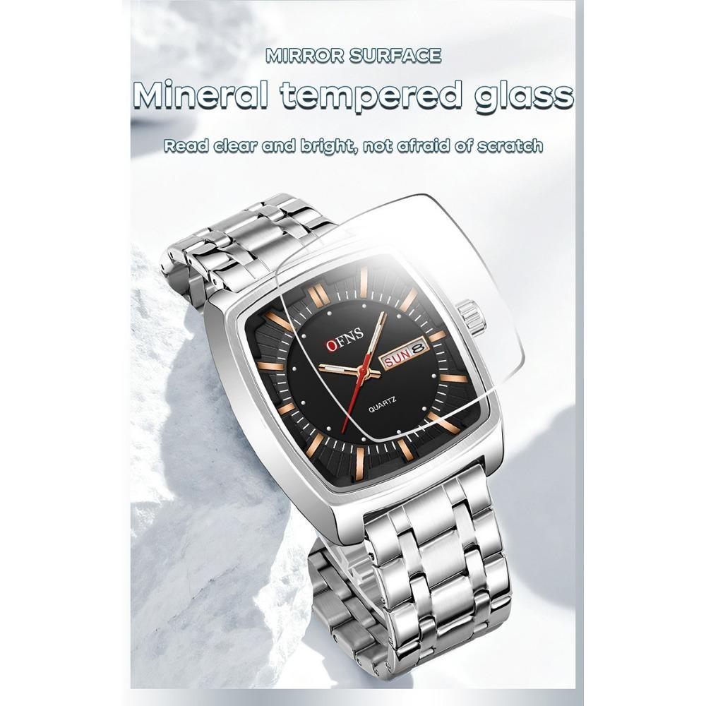 OFNS Квадратный механизм Водонепроницаемые мужские наручные часы Отображение даты и дня недели Мужские часы Роскошные кварцевые мужские часы