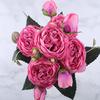 30cm Rose Pink Silk Peony Artificial Flowers Bouquet 5 Big Head and 4 Bud Cheap Fake Flowers for Home Wedding Decoration Indoor KTY