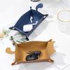 Cute Cat Faux Leather Tray Foldable Metal Snap Buckle Waterproof Large Capacity Desktop Coins Keys Tissue Earphone Storage Organizer Holder