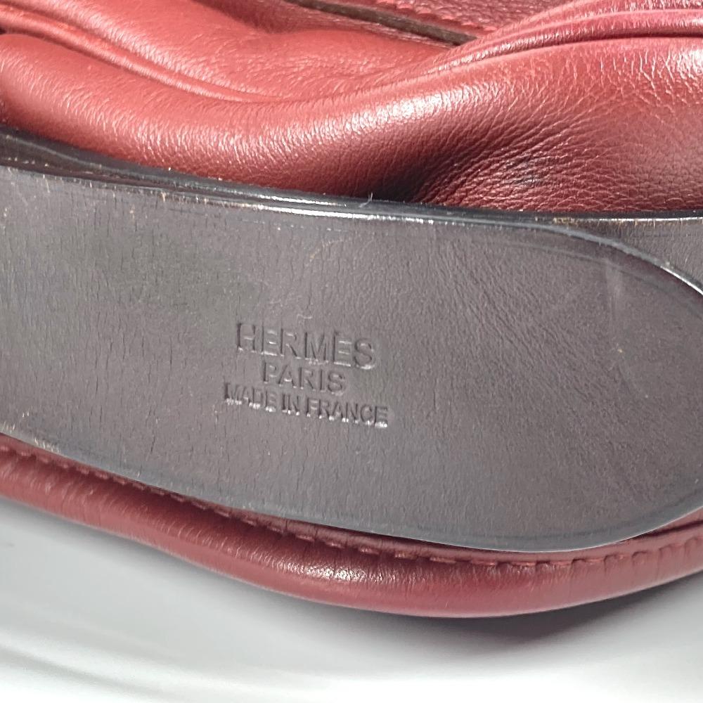 HERMES flap Barda 33 Drawstring Shoulder Bag Leather Rouge Ash Brown