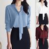 Women's Solid Color Long Sleeve Elegant Business Shirt Bow Ribbon Slimming for Work