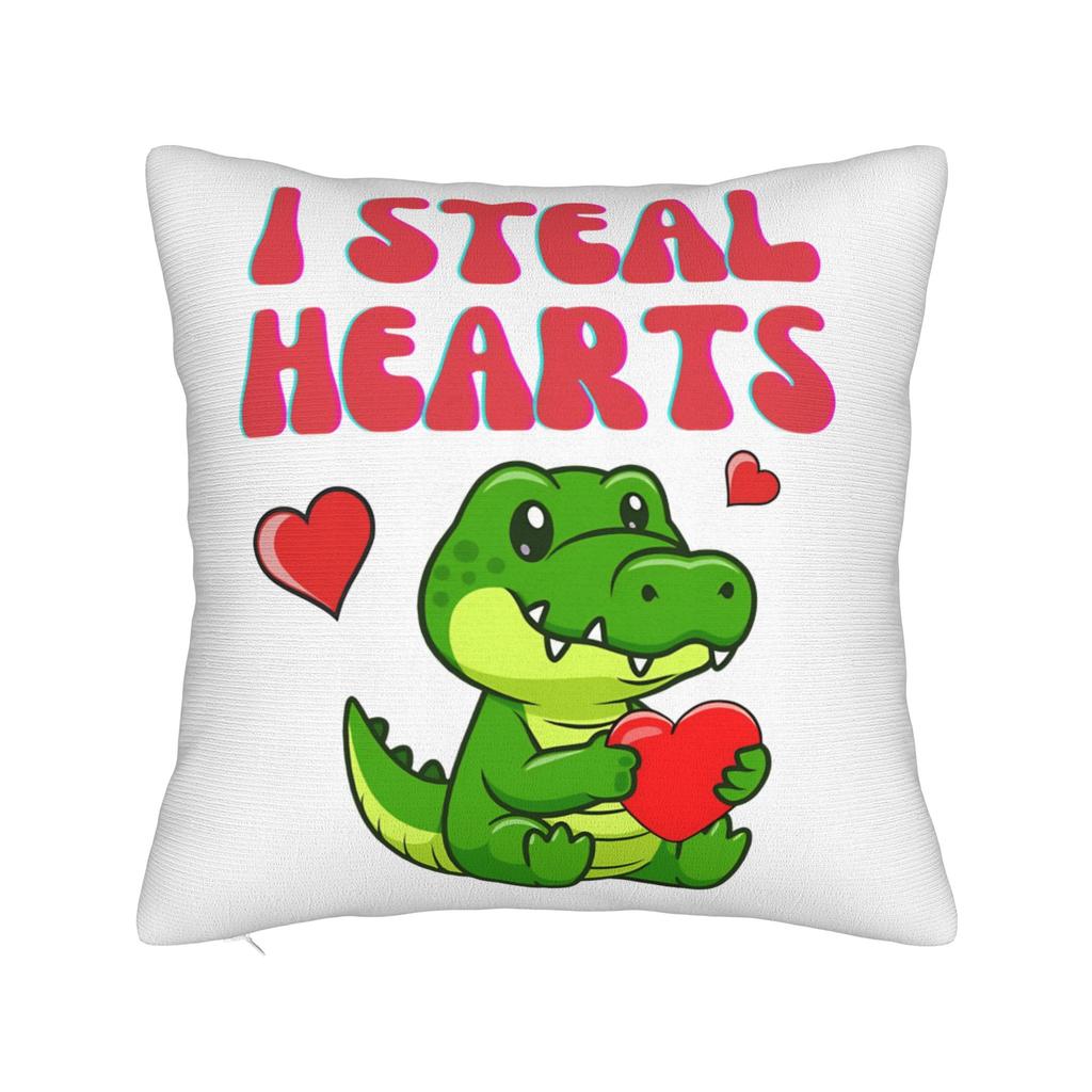 Valentine Day Dinosaur TRex I Steal Hearts Pillow Case Retro Trendy Pillow Cover Soft Pillowcases For Chair Sofa Home Decor