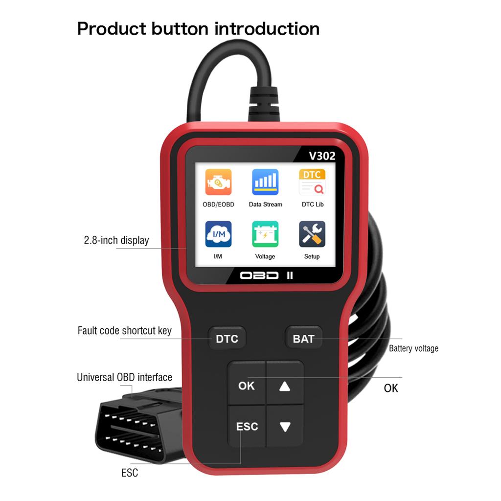 Автомобильный сканер OBDII, цветной экран 2,8 дюйма, диагностический инструмент для проверки кода двигателя
