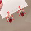 Серьги в китайском стиле, новогодние красные серьги в этническом стиле, женские серебряные иглы, серьги, натуральное золото с медным покрытием, персонализированные ювелирные изделия
