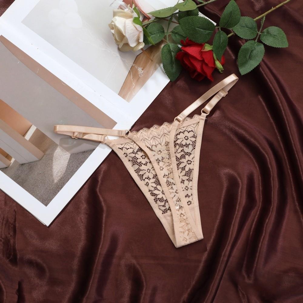 Fashion Low Waist Lace Flower Thongs Soft Solid Color Adjustable Belt Briefs Traceless Underpants Sheer T-back Panties Girls