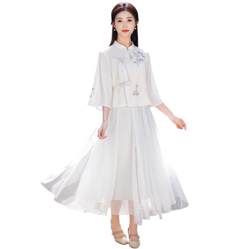 Китайский ретро вышитый танский костюм ханьфу с воротником-стойкой