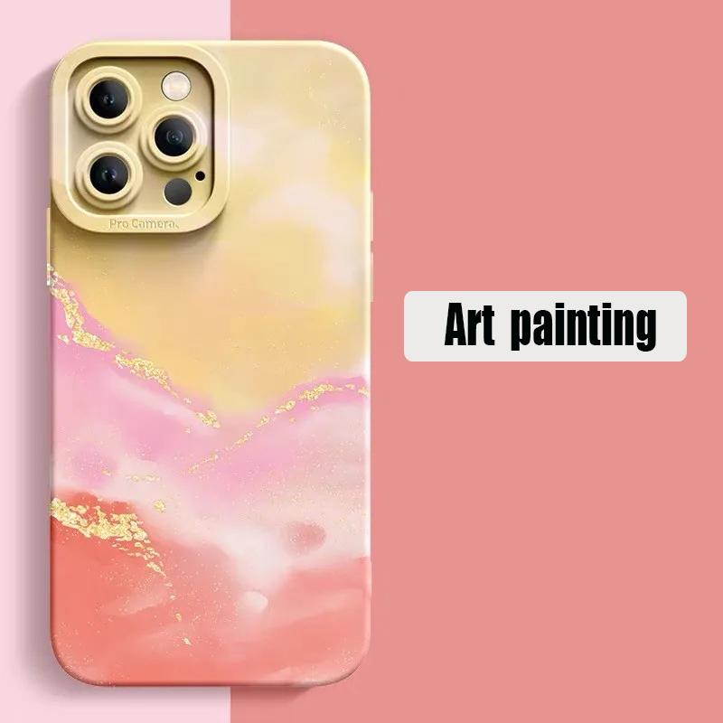 Акварельный чехол для телефона с золочением для iPhone 16 15 14 13 12 11 Pro Max Mini X XR XS MAX SE 2020 8 7 15 Plus SE 2022 Мягкая крышка
