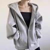 Plus Size Women's Oversize Gray Hoodie Zipper Spring Autumn Loose Hooded Sweatshirt Baggy Overcoat Coat High Street Jacket