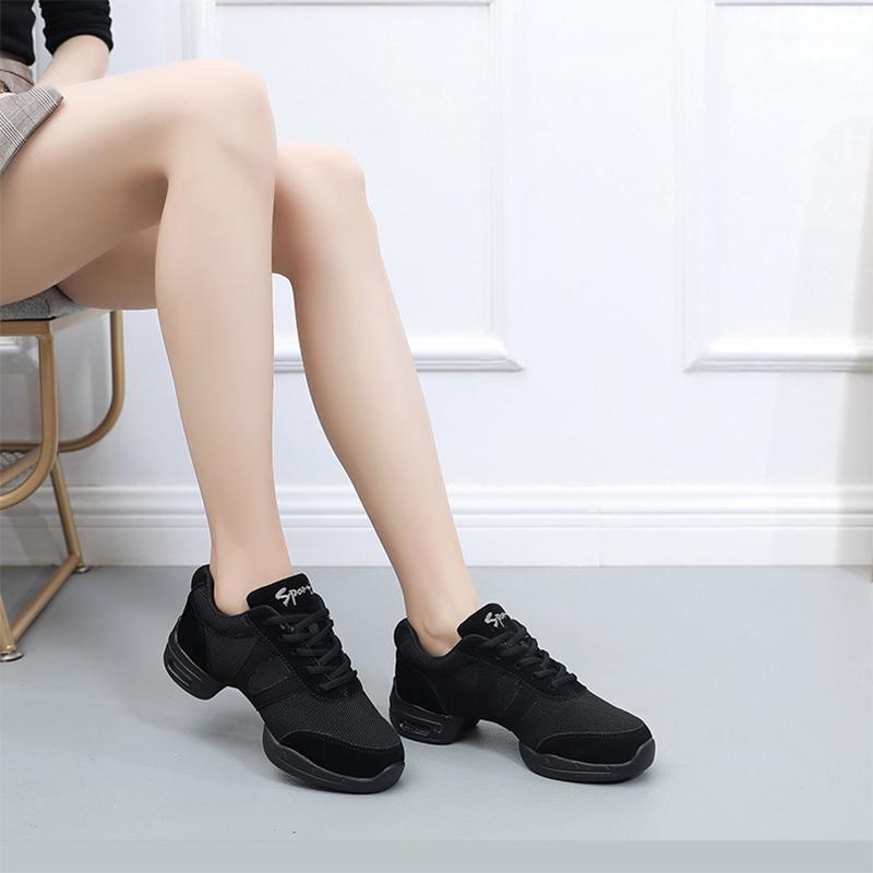 Танцевальная обувь для мужчин и женщин, современные джазовые кроссовки с мягкой подошвой, аэробика, дышащие легкие мужские танцы, фитнес, спорт, черные