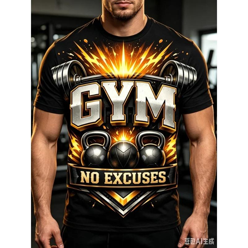 Модная новая мужская футболка GYM No Excuses с принтом штанги и гири, футболка для фитнеса, повседневная уличная одежда, топы с коротким рукавом