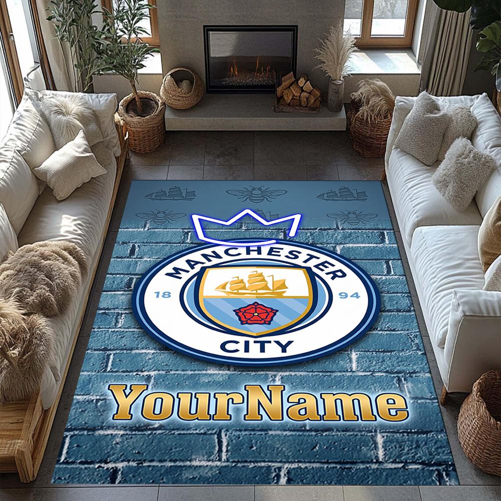 Manchester City Customize Your Name Floor Mat Design for Playrooms Study room Hallway Entryway Anti-slip Rug Anime Office Decor Wedding Party Gift