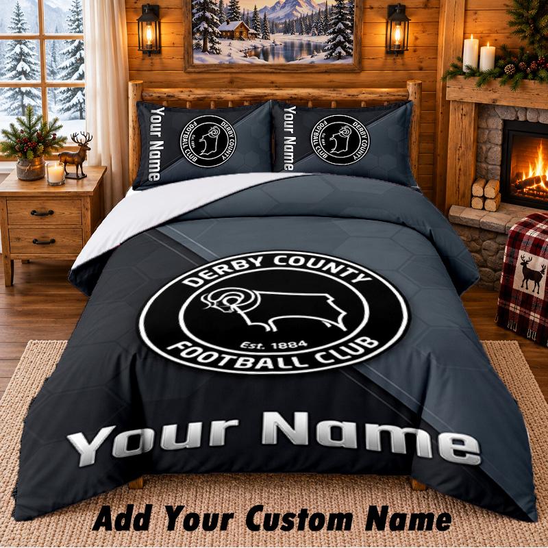 Derby County Pattern Bedding 3Pcs Set Custom Name, Bed Sheet And Pillowcases For Home Bedroom