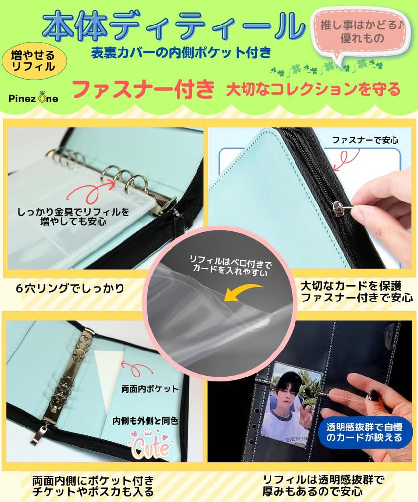 PinezOne A5 Коллекционная карточка, расширяемый файл, чехол для хранения карточек с застежкой-молнией, 4 кармана, двухсторонний прозрачный сменный набор из 20 штук 160