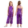 Kids Girls Halter Shiny Sequins Jazz Latin Dance Jumpsuit Sleeveless High Waist Pageant Romper Long Pants
