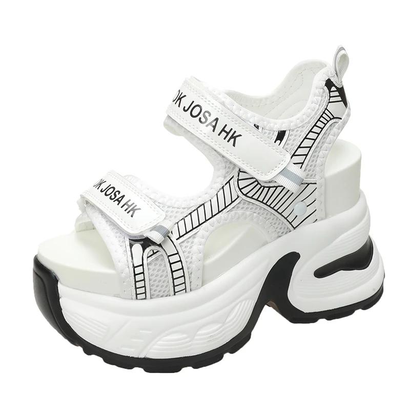 Модные новые сандалии на высокой платформе, женские летние сетчатые массивные кроссовки, женские танкетки, шлепанцы для женщин, сандалии с открытым носком, женские сандалии 10,5 см