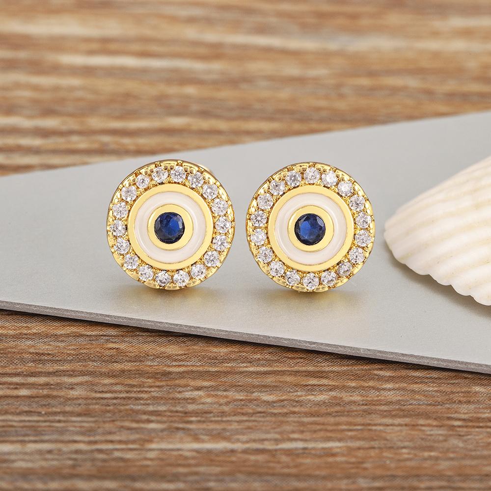 Nidin New Fashion Lucky Evil Eye Pave Shiny Crystal Zircon Charm Stud Earrings For Women Personality Design Ear Jewelry Gifts