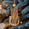 Wooden Hanging Horse Head Decoration Farmhouse Rustic Horse Horseshoe Christmas Tree Hanging Ornament Pendant