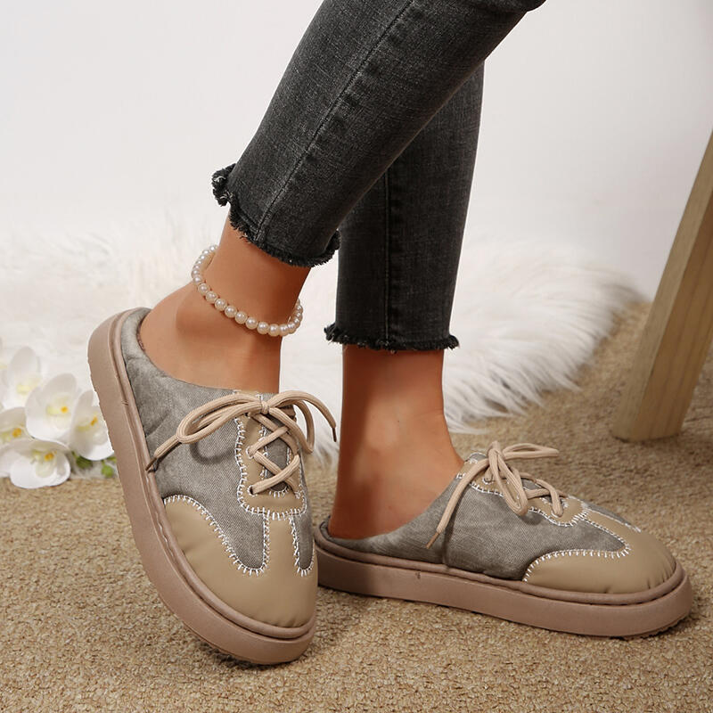 Модные теплые плюшевые с толстой подошвой повседневные туфли женские 2025 зимняя мода смешанные цвета плоский каблук мюли тапочки нескользящие уличные тапочки