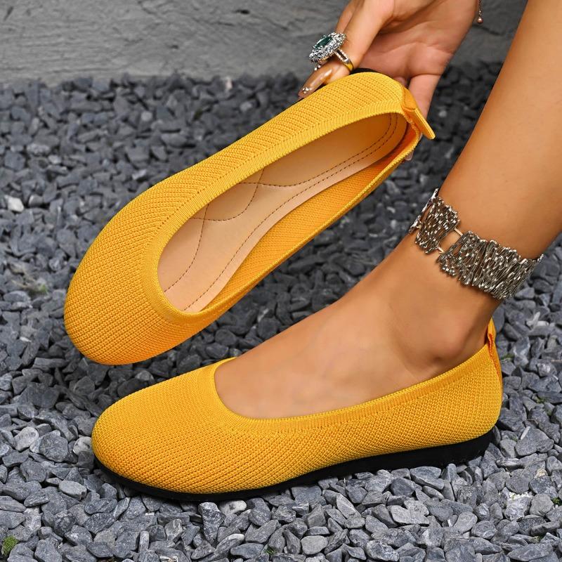 Fashion Round Toe Women Flats Comfortable Knit Ballet Flat Shoes Casual Slip On Shallow Shoes Office Boat Shoes Trend Plus Size Loafers