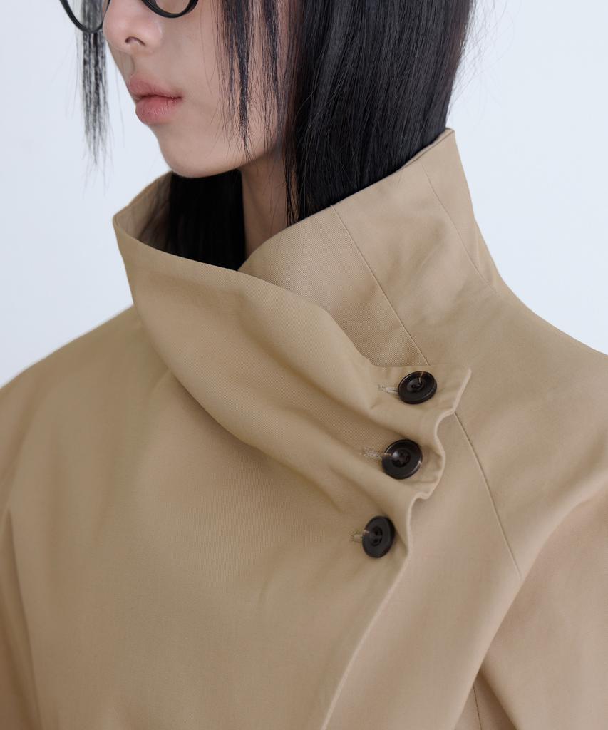 Londonda Draped High-Neck Half Trench Coat, Beige