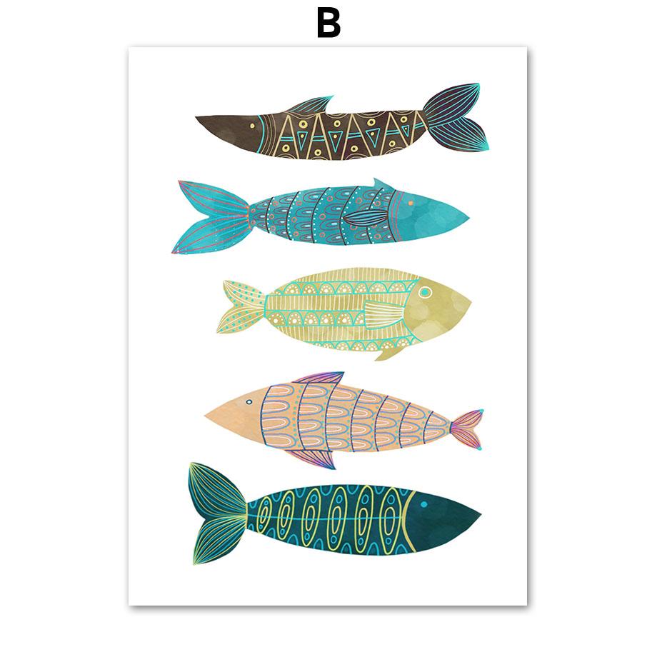 Синий Океан Рыба Кит Маяк Солнце Морская Детская Стена Книги по искусству Холст Картины Плакаты и принты Настенные Панно Декор Детской Комнаты