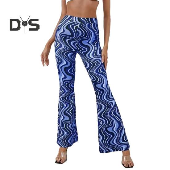 Женские штаны для йоги с высокой талией и полосатым принтом Water Wave, повседневные брюки для бега, велоспорта, расклешенные леггинсы, одежда для дома