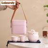 Hand Pinched Pink Flower Porcelain Tea Set Kit Japanese 1 Pot 2 Cups Tea Maker Picnic Portable Woman Cha Accessories Ornaments