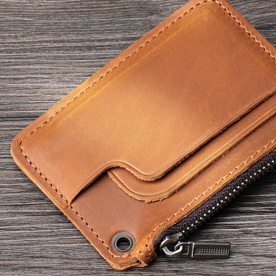 Retro Leather Card Holder  Change Bag  Mini Bag Cowhide Portable Zipper Hanging Key Thin Coin Bus Card Cover