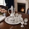 8pcs Embossed Floral Pattern Wine Jug Set Silver White European Wine Glasses  Home Decoration