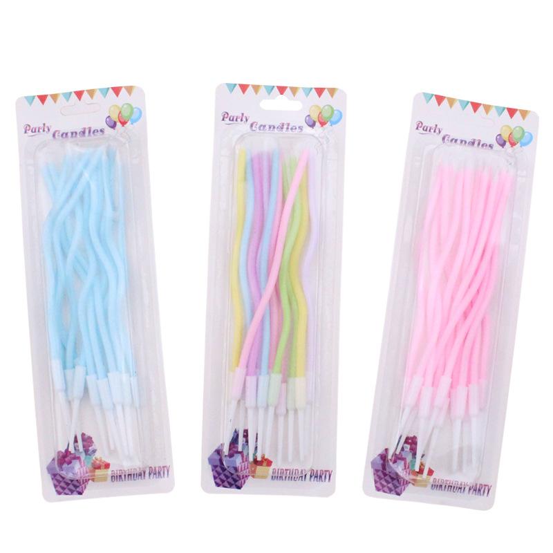 Новые разноцветные изогнутые свечи для торта на день рождения, креативные, для вечеринки, 12 шт., в упаковке на присоске, розовые, синие, изогнутые свечи