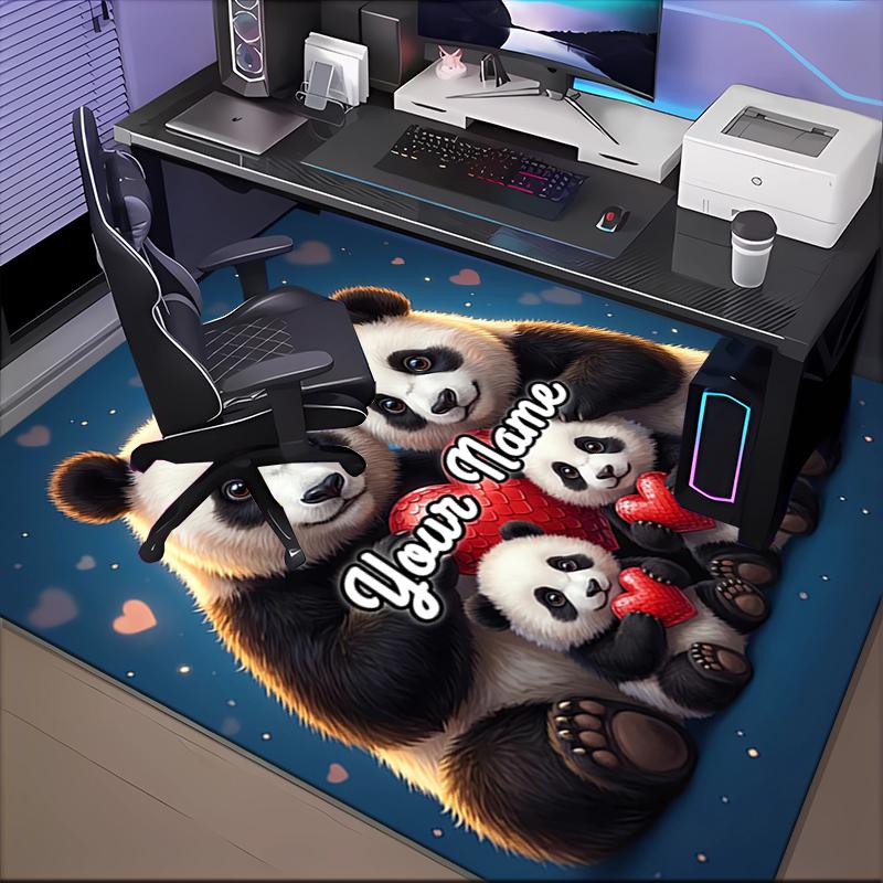 1PC Custom Name Panda Family Love Heart Theme Floor Mat Ideal for Living Room, Game Rooms, Office, Bedroom, Floor Mat Playful Design
