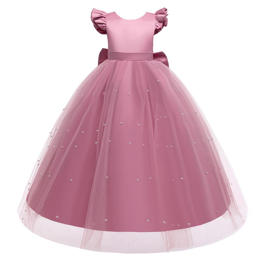Girls' Mesh Bow Dress with Flutter Sleeves - Fashionable Catwalk Style
