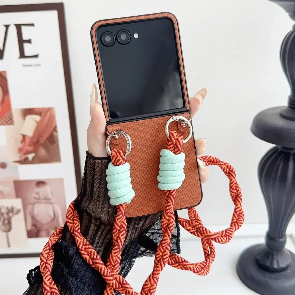 PU Leather Crossbody Phone Case for Motorola Razr 60 Ultra 2026 50 40 Moto Razr60 Razr50 Weave Lanyard Hard Protectie Cover