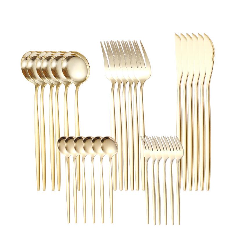 30 шт., набор столовых приборов черного золота, палочки для еды, нож, вилка, ложка, золотая нержавеющая сталь, корейский набор посуды, роскошный набор посуды