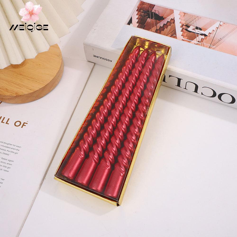 4 Boxed Gold Card Electroplated Paint Threaded European-style Long-stem Candles Gold, Silver, Red, White and Black Spiral Candles 8-10 Inches