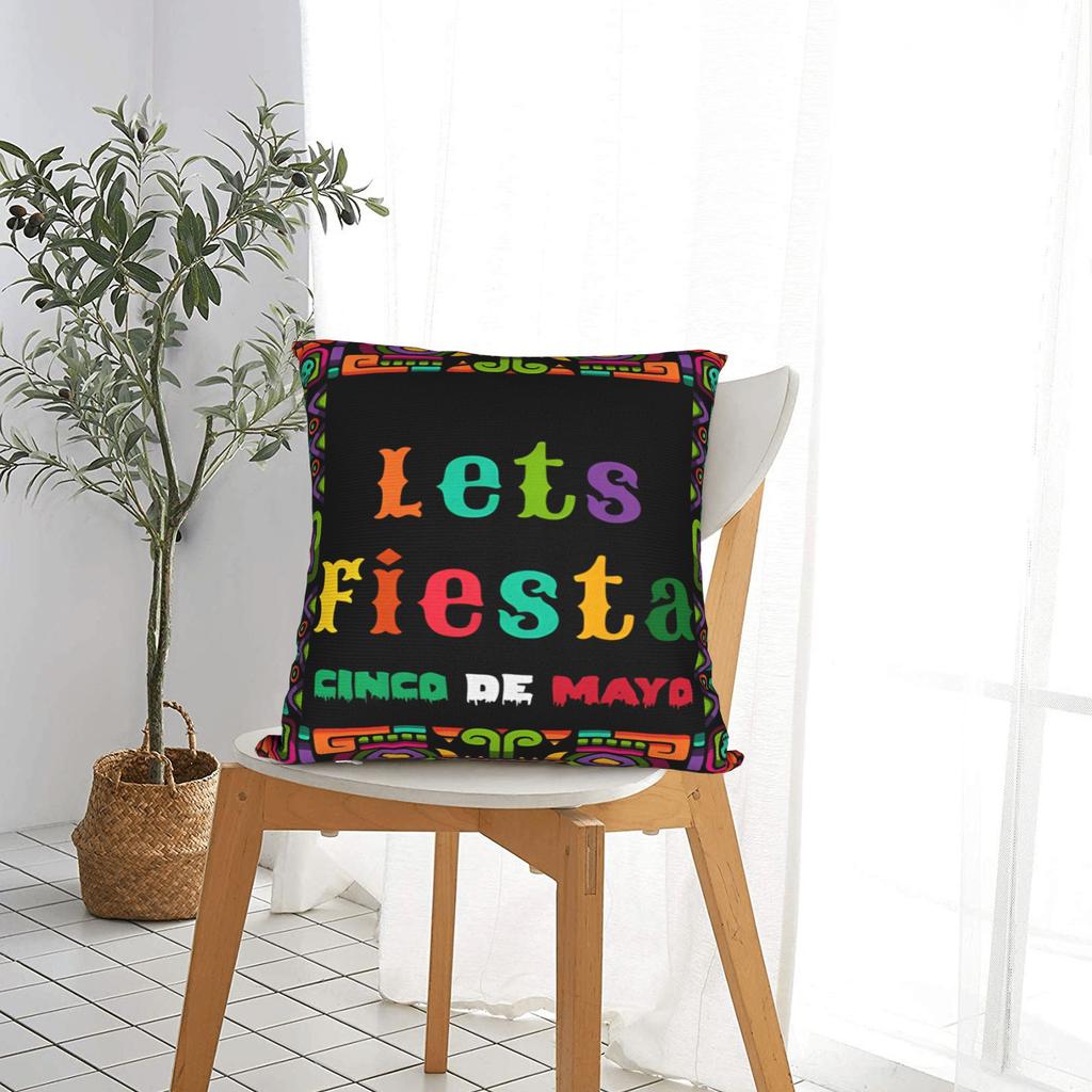 Let'S Fiesta Party Printed Pillow Cover Mexican Amigo Cinco De Mayo Sombrero Morden Pillow Case For Living Room Sofa Soft Gift