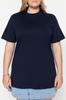 Women's Style Plus Size White Navy Blue Ribbed Collar Boyfriend Knitted T-shirt