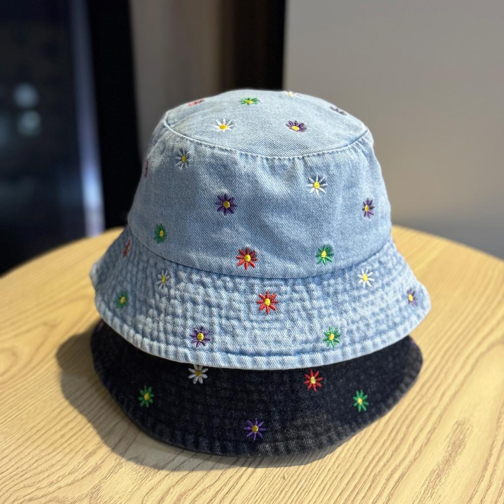 High-quality denim fisherman hat for women, new spring/summer style, embroidered, washed and distressed, fashionable and versatile bucket hat,