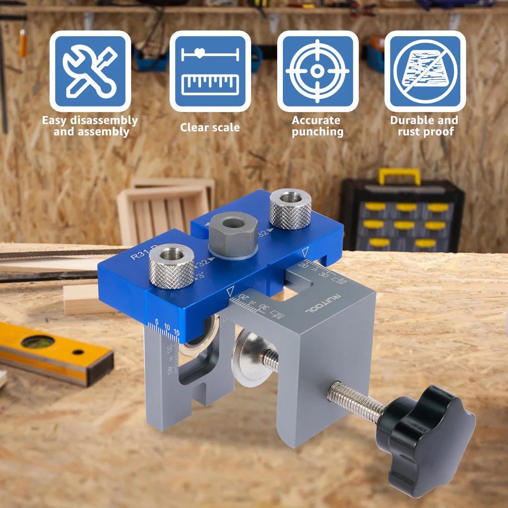 Doweling Jig Kit Woodworking Pocket 3 In 1 Drill Hole Jig 8MM 10MM 15MM Drilling Locator Punch Positioning Guide Puncher Tools